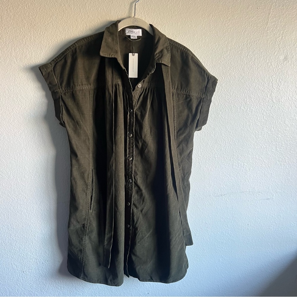 Anthropologie VELVET
MACIE DRESS Shirt dress Mini Green Bark Button-Up Dress NWT - Picture 7 of 15